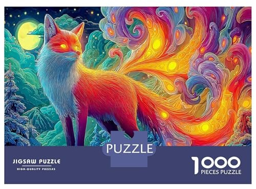 Feuerlicher Nine-Tailed Fox 1000-teiliges Puzzle Mond Mythische - Recycling-Karton & Familienpuzzle 52x38cm/1000pcs Für Unterhaltung