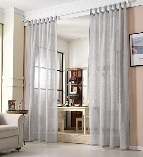 WOLTU 1 Stück Gardine, Vorhang transparent mit Ösen, Fensterschal Leinen Optik, Schlaufenschal Leinenvorhang im Landhausstil, für Wohnzimmer Kinderzimmer Schlafzimmer, 140 x 225 cm, Hellgrau