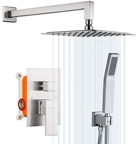 Gappo Duschsystem Gebürstetes Nickel Wandmontage Hochdruck 25,4 cm Regenduschkopf System Regendusche Wasserhahn Dusche Combo Set mit Handheld Rough-in Ventil im Lieferumfang enthalten