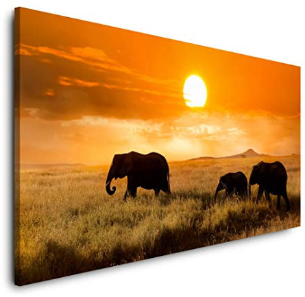 Familie von Elefanten 120x 60cm Panorama Leinwand Bild XXL Format Wandbilder Wohnzimmer Wohnung Deko Kunstdrucke