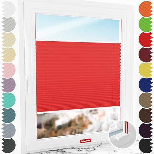 Schuette® Plissee mit Bohren zum Anschrauben ● Premium Kollektion: Geisha's Lips (Rot) ● 120x80cm (Breite x Höhe) ● Suprafix Faltrollo Befestigung ● Bequeme Rollo Montage inkl. Video