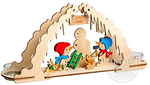 Drechslerei Kuhnert - Hobaku Bastelset im Schneemann Motiv - Teelichtbogen - Maße: 30 x 14 x 7 cm - Made in Germany