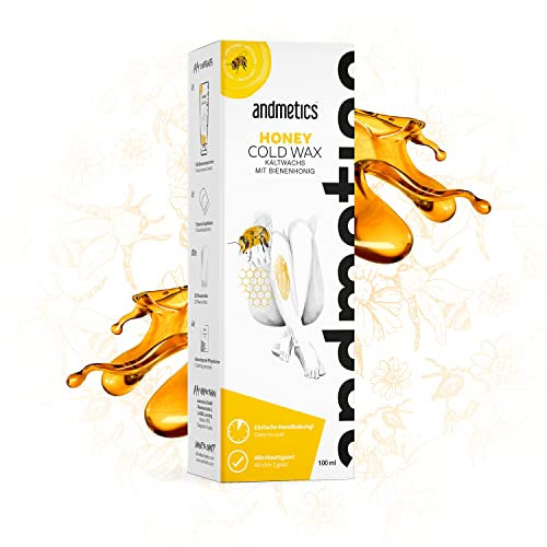 andmetics Honig Kaltwachs | mit echtem Bienenhonig | Anwendung gesamter Körper| für bis zu 4 Wochen glatte Haut | für sensible Haut geeignet | 100 g Honig Kaltwachs | mit easy to use Applikator