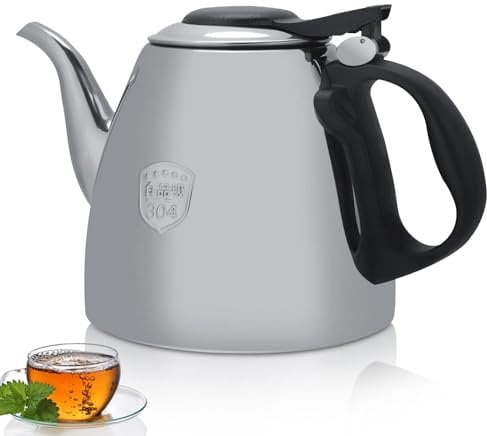 Teapot Tea, Stainless Steel Teapot with Heat-Resistant Handle for Mirror Finish, 1.2 Liters and 1.5 Liters Silver(1.5L)