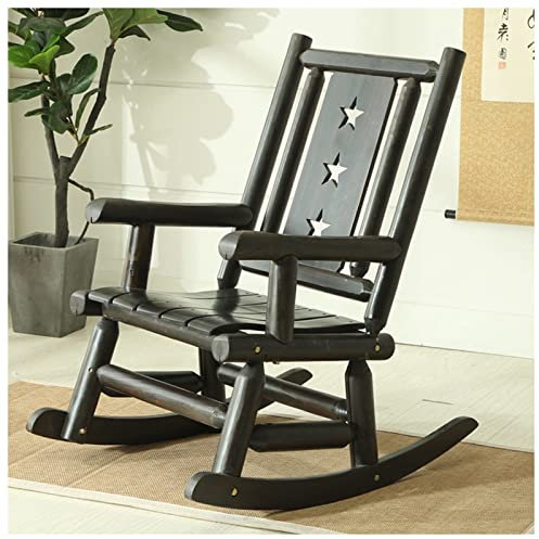 LXLA Schaukelstühle Natürliches Massivholz Schaukelstuhl Auf Der Veranda, Rustikaler Terrassen-Rocker Indoor Wohnzimmer Erwachsene Lounge-Stühle, Geschenk Der Eltern (Color : Black)
