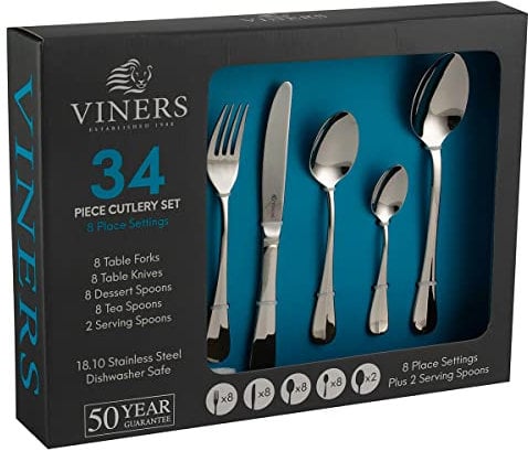 Viners Premium Stainless Steel Cutlery Set Designer Dishwasher Safe 34 Pieces Set for 8 People