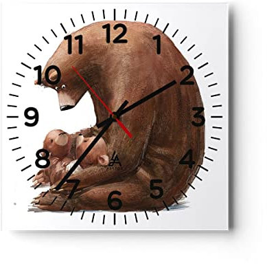 Modern Wanduhr Bär Teddybären Kinder 30x30cm Quadrat Klein Wand Uhr Glas Analog Zimmeruhren Küche Büro Wohnzimmer Glasuhr Wall Clock Dekoration Design Wanddekoration Küchenuhr C4AC30x30-4732