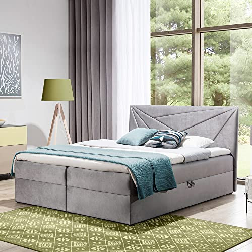 Boxspringbett Doppelbett TEO - Bett mit Bonellmatratze, mit Bettkasten für Bettwäsche und Topper. Gepolsterte Kopfstütze in 3 verschiedenen Varianten (Grau, 160x200 TEO 3)