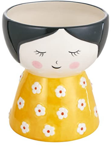 Baroni Home Pop Vase, modernes handbemaltes Deko, Figur für drinnen oder draußen, gelbes Kleid, 14 x 13,5 x 15 cm