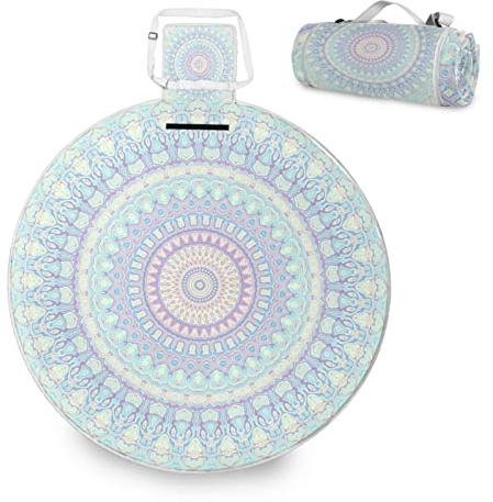 Mnsruu Große Picknickdecke, Mandala, wasserdicht, rund, Picknickmatte, tragbarer Teppich, Outdoor, für Strand, Camping, Park, Reisen, 148 cm