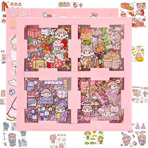 Kawaii Sticker Cartoon Aufkleber Set, 100 Blätter Niedliche Mädchen PET Transparent Aufkleber, Scrapbooking Ästhetische Sticker für Journal, DIY-Kunsthandwerk, Sammelalbum Album