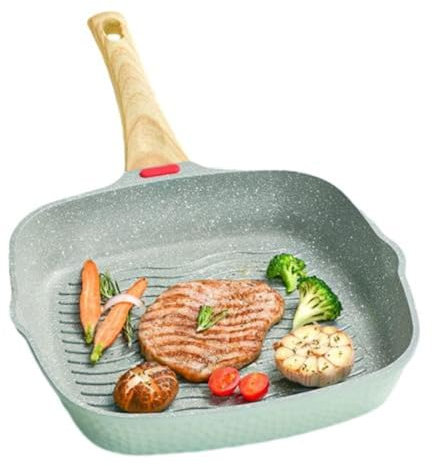 MOUMOUTEN Bistecchiera - Bistecchiera Antiaderente a Induzione Manico in Plastica in Lega di Alluminio Padella per Bistecchiera di Grande Capacità a Conduzione Rapida per Cipolla Bistecca Pancetta