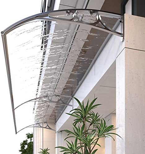 Vordach Überdachung Vordach Haustür Haustürvordach Regenschutz Markise Für Außen Transparentes Pultbogenvordach, Mit Halterung Silber,für Türdach und Fenster (80x90cm/32x55in)