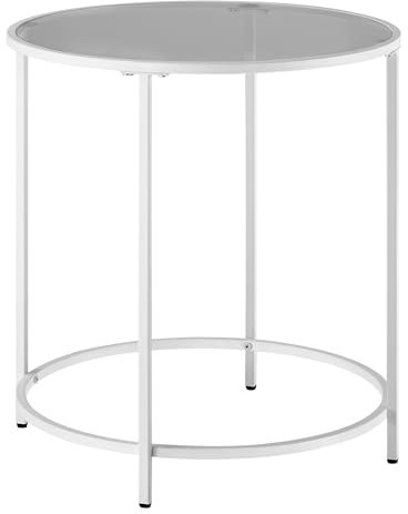 VASAGLE Mesa Auxiliar Redonda, Tapa de Cristal Templado, Marco de Metal, Punta de sofá, Mesa de Consola, Mesa de Noche, para salón, balcón, Blanco Perla y Gris Pizarra LGT020W01