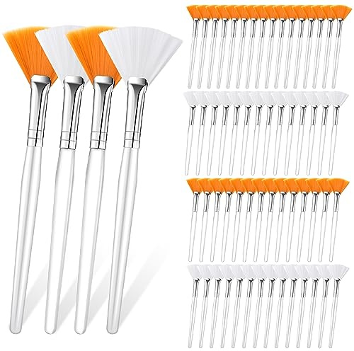 Supkiir 60 Pcs Fan Facial Brush Multi Use Mask Brush Slim Soft, Face Mask Applicator Makeup Cosmetic Skincare Tools for Women Girls Esthetician Mud Clay Mask Cream Drawing Orange White