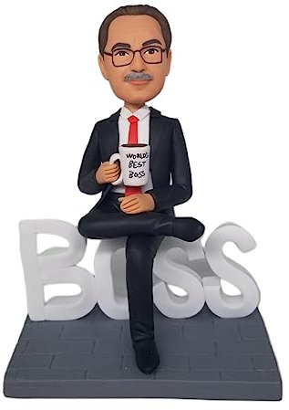 mydedor Individuelle Wackelkopf-Figuren, maßgeschneiderte Puppe, Bester Chef in schwarzem Anzug, handgefertigt, personalisierte Skulptur, Geschenk für Mann, Freund, Ehemann, Büro, Kollegen
