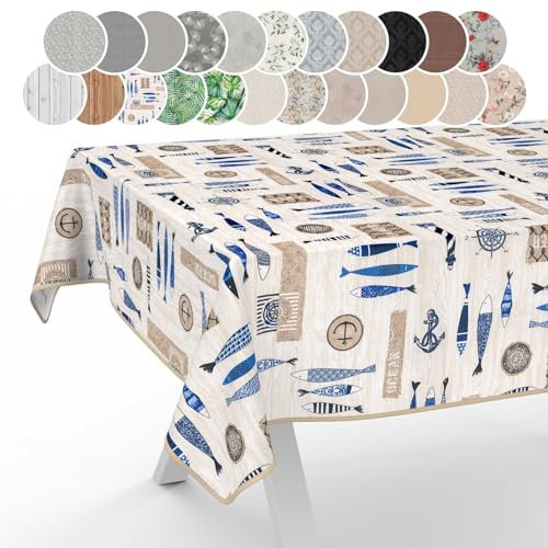 Stoff Tischdecke Tischwäsche Textil Tischtuch Baumwolle Polyester Gewebe abwaschbar pflegeleicht, in rund oval eckig Maritim 240x140cm mit Saum (Eingefasst)