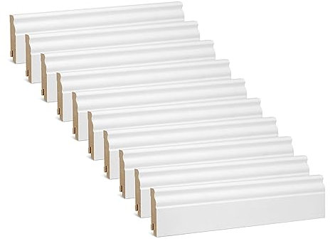 KGM Hamburger Sockelleiste Altberliner Profil – Berliner Leiste - Weiß folierte MDF Fußbodenleiste – Maße: 2400 x 19 x 60 mm – 10 Stück