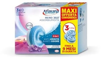 Ariasana Aero 360° Ricarica TAB Lavanda per dispositivo Aero 360° kit, assorbiumidità in Tab, elimina i cattivi odori, contiene 3 TAB da 450g in formato convenienza
