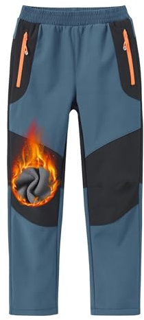 MoFiz Kinder Softshellhose mit Reflektor Gefüttert Hose Atmungsaktiv Jungen Mädchen Outdoor Wandern Herbst Winter Blau XS