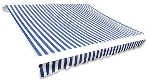 ZEYUAN Markisenbespannung, Bespannung Fur Markise, Bespannung Balkon, Sonnenschutz Bespannung, Ersatzbespannung, Canvas Blau & Weiß 4 x 3 m (ohne Rahmen)