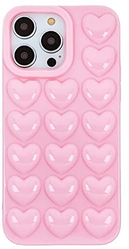 DMaos for iPhone 15 Case for Women, 3D Pop Bubble Heart Kawaii Gel Cover, Cute Girly for iPhone15 6.1 inch - Pink