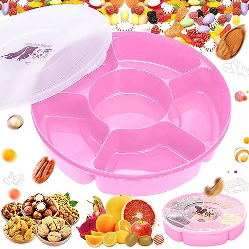 Contenitore per Servire Caramelle e Noci, Vassoio Snack con Caramelle Coperchio, Snack a Forma di Fiore con Vassoio da Portata, per conservare Noci, Caramelle, Frutta Secca o Altri Snack(rosa)