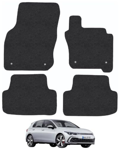 VW Golf (2020+) [Mild-Hybrid] Carpet Car Mats | Black Edge Trim Tailored Fit Floor Mats Full Coverage Protection Accessories Easy Clean Anti Slip Made in the UK