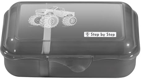 Step by Step Lunchbox Monster Truck Rocky, Schwarz, mit Trennwand und Klickverschluss, spülmaschinenfest, BPA-frei, für Schule und Kindergarten, 0,9l