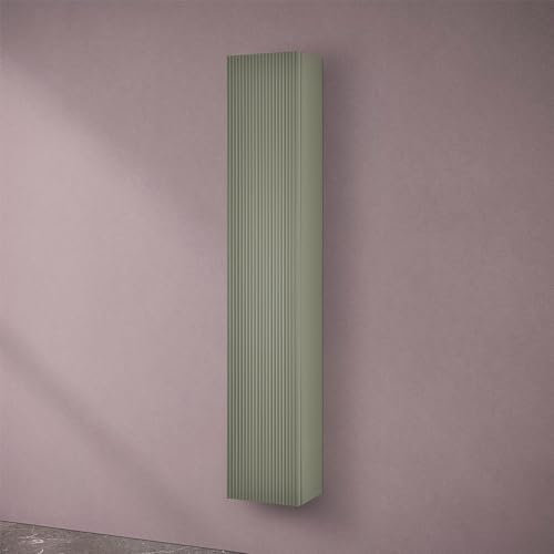 Pensile Bagno sospeso cannettato Verde Opaco H 150 cm con Anta Soft-Close e Ripiani Regolabili in Vetro, Bali