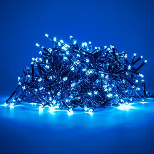 HAND - Luci Natale Interno e Esterno 100 LED con 8 Effetti Luce, Certificate, Basso Consumo e Impermeabili (Blu, 5 metri)