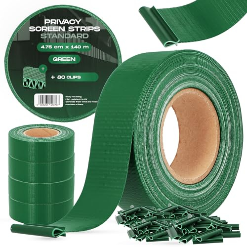 Sichtschutzstreifen 4,75 cm x 140 m Sichtschutzband 80 Befestigungsclips Zaunsichtschutz Doppelstabmatten Zaun Sichtschutz Zaunfolie Windschutz Sichtschutzfolie