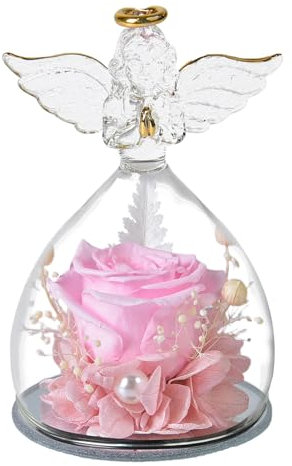 Ange Eternelle, Verre D’Ange De Fleur De Préservée, Eternelle Figurine d'ange, Romantiques Ange Préservées Cadeau Saint Valentin pour Femme, Copine, Maman