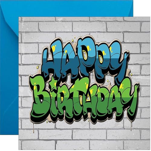 KARTEN 24 VERSAND Coole Geburtstagskarte für Jungs Jungen Junge Rap HipHop Rapper Glückwunschkarte Graffiti Hip-Hop Kinder Teenager Graffiti 8 9 10 12 Jahre alt Kinder Geburtstag Gamer lustige