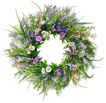 MagiDeal Blumenkranz, Frühlingskränze, Haustür, Bunter Künstlicher Cottage-Kranz für Garten, Urlaub, Feier, Dekoration, Ornament