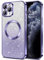 Hython for iPhone 11 Pro Max Case Clear Magnetic Glitter Phone Cases [Compatible with MagSafe] Full Camera Lens Protector Slim Gradient Sparkle Luxury Plating Shockproof Protective Cover, Light Purple