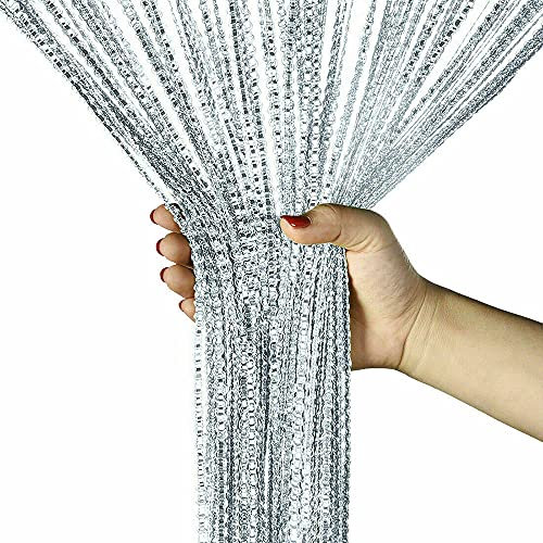String Door Curtain Fly Insect Bug Screen String Doorways Divider Glitter Retro Tassel Doors Doorways Dividers Window Curtain Panel Party Decorations (Grey),100 x 200 cm