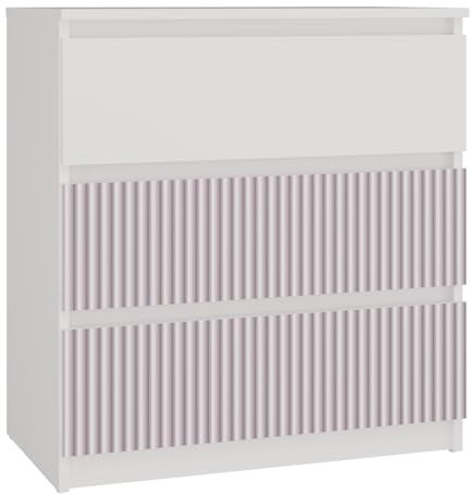 CDF Commode Malwa M3 | Couleur : Blanc/Rose | Armoire pour Documents, Petits Objets | Idéal pour Salon, Chambre à Coucher, Chambre d'enfant, | 3 tiroirs spacieux | Table de Nuit