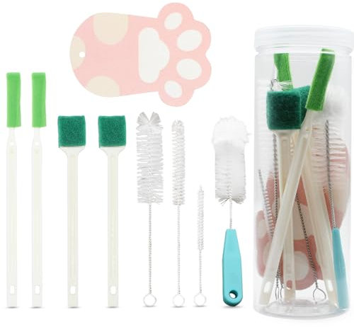AIMAOGOU Cleaning Kit for Pet Water Fountains, 9PCS Universal Compatibility with Compressed Sponge, Storage Box & Brushes for Most Dispensers
