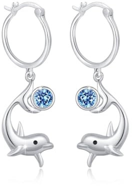 ABIGY Delphin Ohrringe Delphin Huggie Hoop Ohrringe 925 Sterling Silber Ozean Tier Ohrrstecker Delphin Schmuck Geschenk für Damen Mädchen Delphin Liebhaber