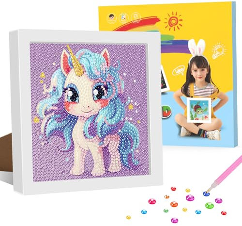 GHHKUD Diamond Painting Mit Rahmen, 5D DIY Diamant Malerei Set, Einhorn Bilder Kinder Mit Geschenkbox, Diamanten Painting Arts Craft für 8-12 Jahre (18x18cm)