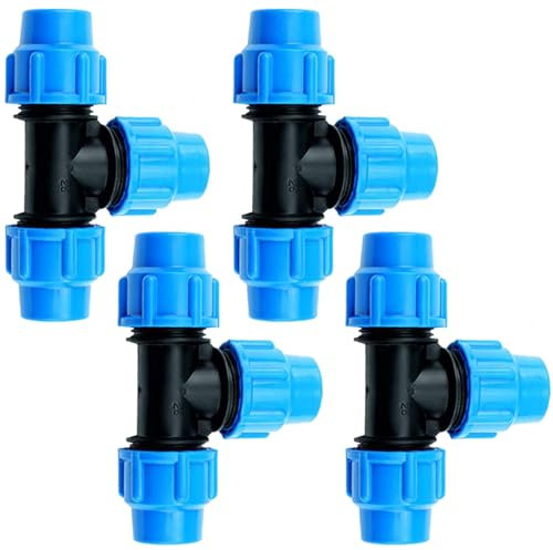 4 Stück PP-Fitting Verschraubung für PE Rohr 25mm, BetterJonny T-Stück PE Rohr Fitting 25mm x 25mm x 25 mm PE Rohr Verschraubung 25 mm Verschraubung Kupplung Kunststoff PP Kupplung, Blau