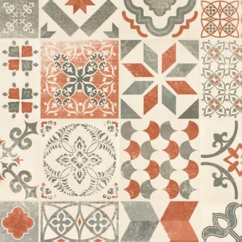 Sol Lino - Carreaux de Ciment - Rouge Brique - Rouleau de 3.00m x 2m