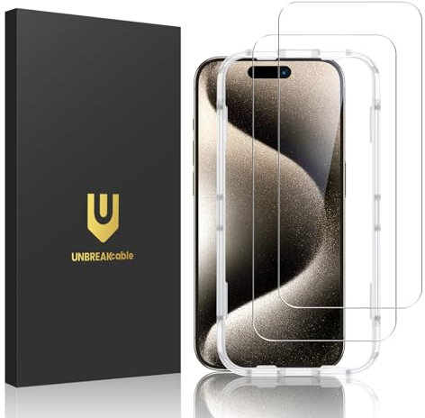 UNBREAKcable 2 Stück Panzer Schutz Glas für iPhone 15 Pro 6,1, Schutzfolie für Apple iPhone 15 Pro, 9H Härte Panzer, 99,99% HD Displayschutzfolie, Einfache Installationshalterung, Blasenfrei