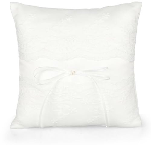 Ringkissen Hochzeit, Weiß Spitze Ehering Kissen für Ringträger Ringkissen Hochzeit Standesamt Ring Kissen mit Schleife und Perlen Hochzeitsdekoration, für Beatiful Wedding Eheringe, 20 X 20 cm