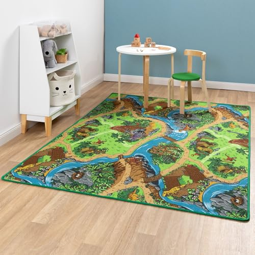 Steffensmeier Kinderteppich Buddy Rechteckig | Kinderzimmer und Spielteppich | Dino, Größe: 100x200 cm