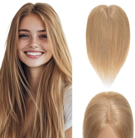 Elailite Hair Topper Echthaar #27 Honigblond Clip in Toupet 130% Density 25cm Haarteil Damen Haartopper Silk Lace 10x12cm