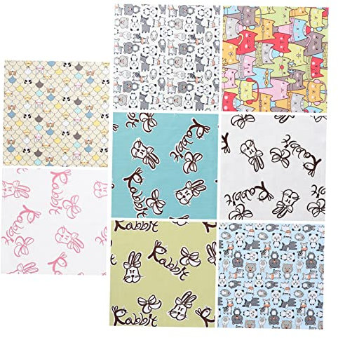 HOODANCOS 8 Stück Blatt bedrucktes Stoffset Tiere Patchworkstoff Quiltstoff Bettdecke bastel Materialien geburtstagsmitgebsl Stoff Tuch selber Machen Baumwolltuch zum Selbermachen Baumwolle