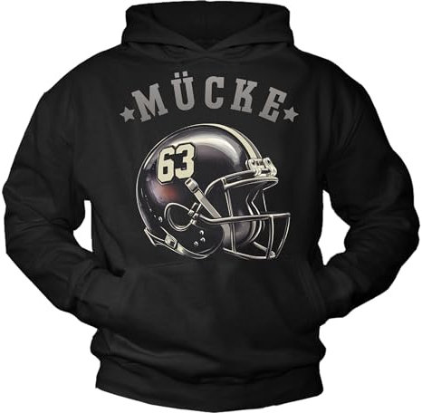MAKAYA Mücke 63 Kapuzenpullover American Football Hoodie mit Helm Pullover Sweatshirt Kapuzenpulli Herren Jungen Männer Schwarz XXXL