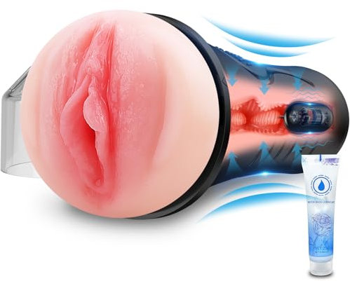 Vibrating Male Masturbator Squeezable Pocket Pussy, Lifelike Textured Vagina, Masturbation Cup with 7.5 Depth, Plump and Soft Fleshy Masturbating Stroker Sex Toy for Men Realistic